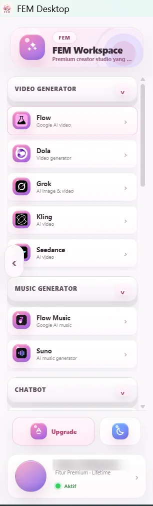 Daftar Video Generator, Music Generator dan Chatbot di FEM Desktop
